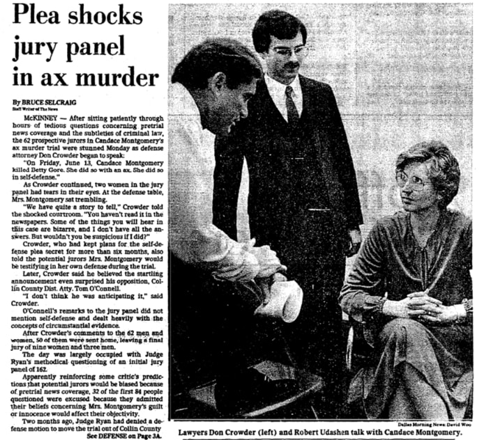 An article about the Candace Montgomery trial, Dallas Morning News newspaper 21 October 1980