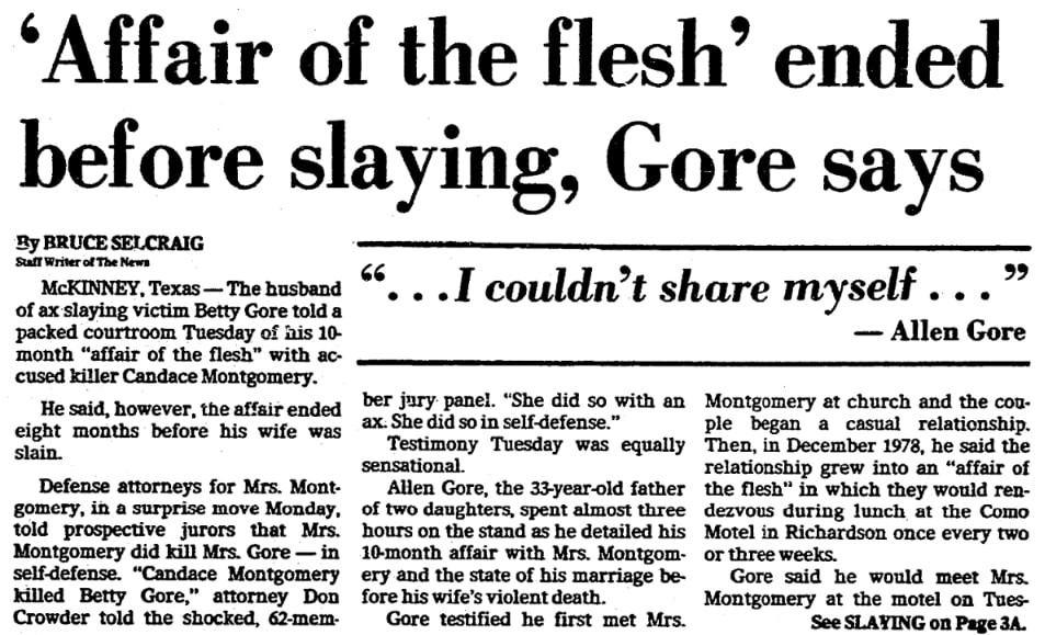 An article about the Candace Montgomery trial, Dallas Morning News newspaper 22 October 1980