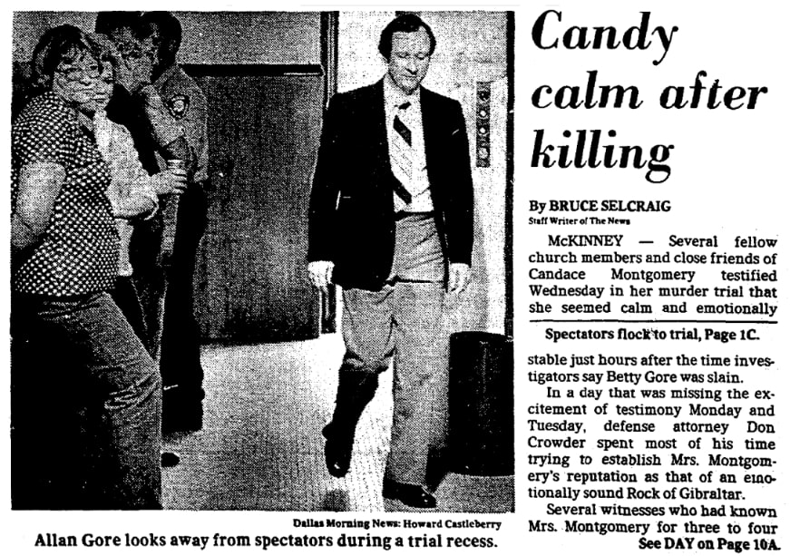 An article about the Candace Montgomery trial, Dallas Morning News newspaper 23 October 1980