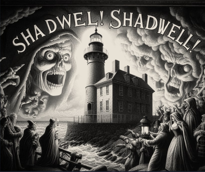 Illustration: Shadwell’s ghost and Boston Light. Credit: Melissa Davenport Berry.