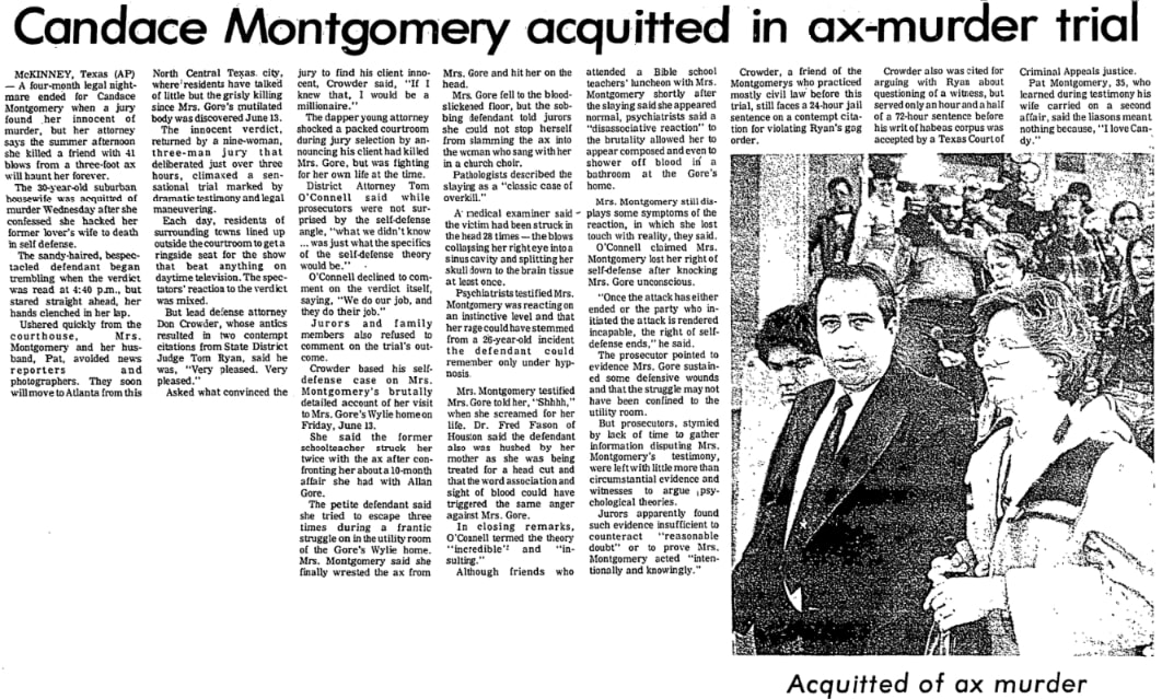 An article about the Candace Montgomery trial, Laredo Times newspaper 30 October 1980