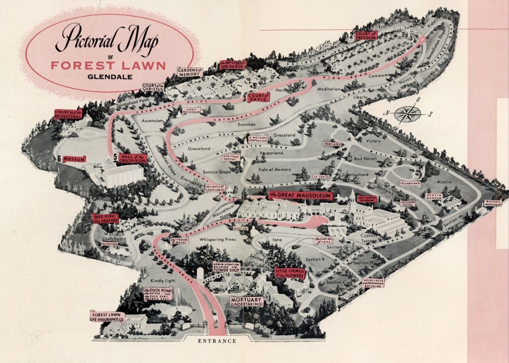 Photo: map of Forest Lawn, Glendale, California, from the author’s collection. Credit: Gena Philibert-Ortega.