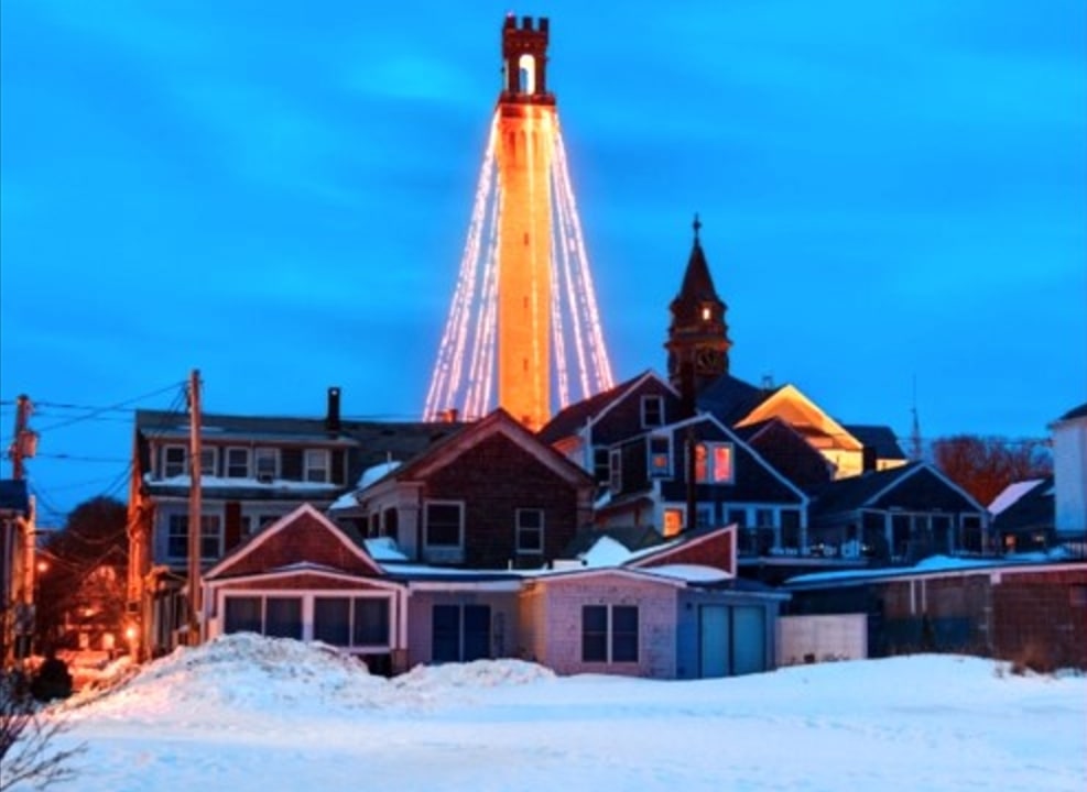 Photo: the lighting of the Pilgrim Monument on High Pole Hill, Provincetown, an annual tradition on November 11. Credit: Pilgrim Monument and Provincetown Museum.