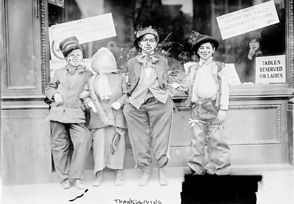 Photo: Thanksgiving maskers, c. 1910. Credit: George Grantham Bain Collection; Library of Congress, Prints and Photographs Division.