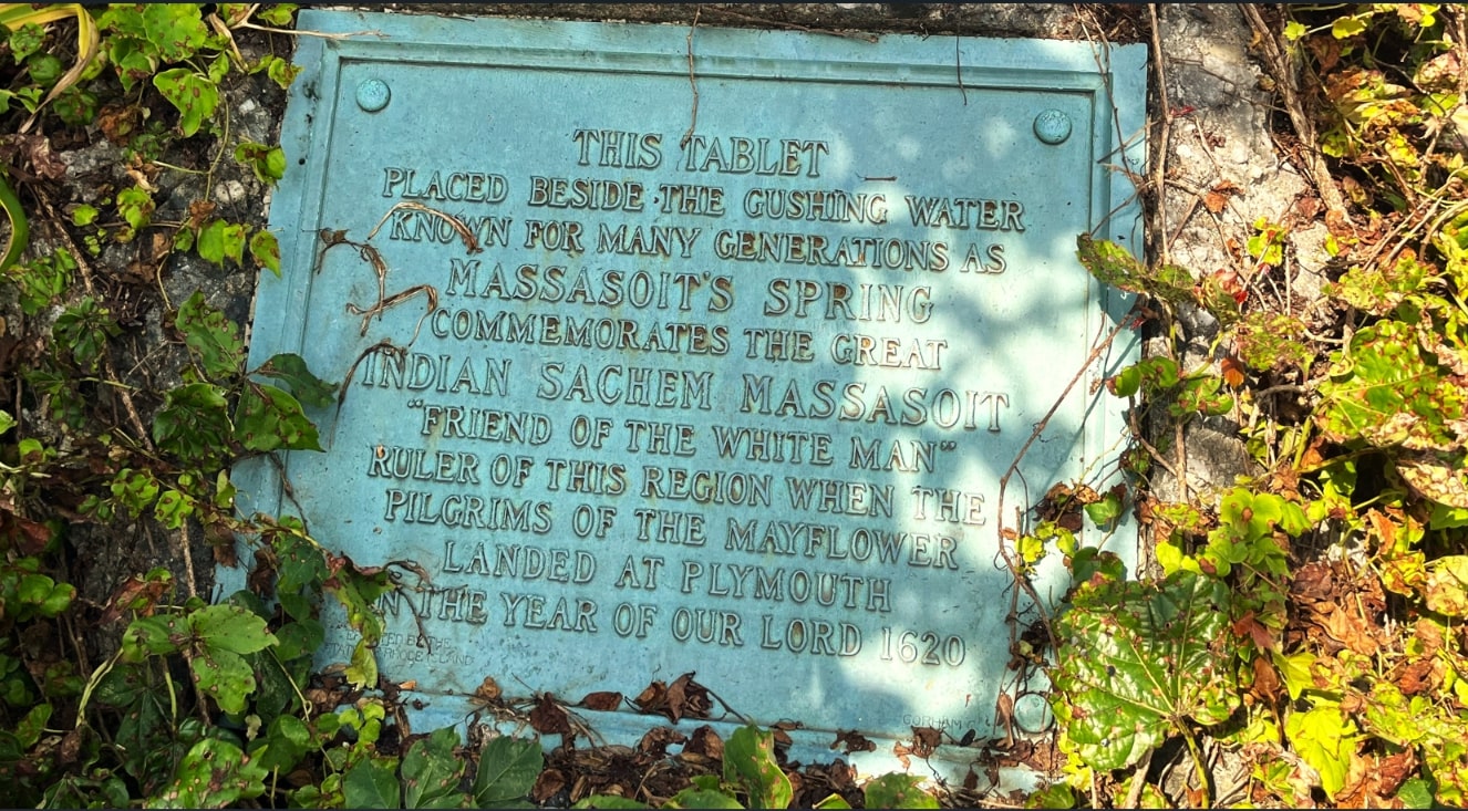 Photo: plaque for Indian Sachem Massasoit’s spring, Warren, Rhode Island, in Bristol County. Credit: Devry Becker Jones and Historic Marker Database.