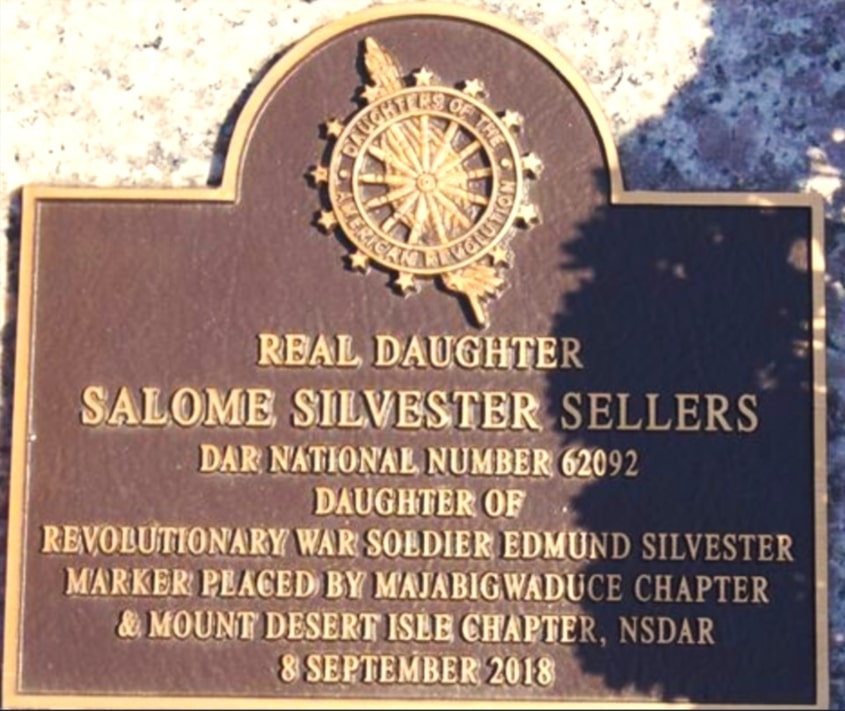 Photo: Daughters of the American Revolution plaque at gravesite of Salome Sellers. Credit: Kathy Evans, Maine State Daughters of the American Revolution.