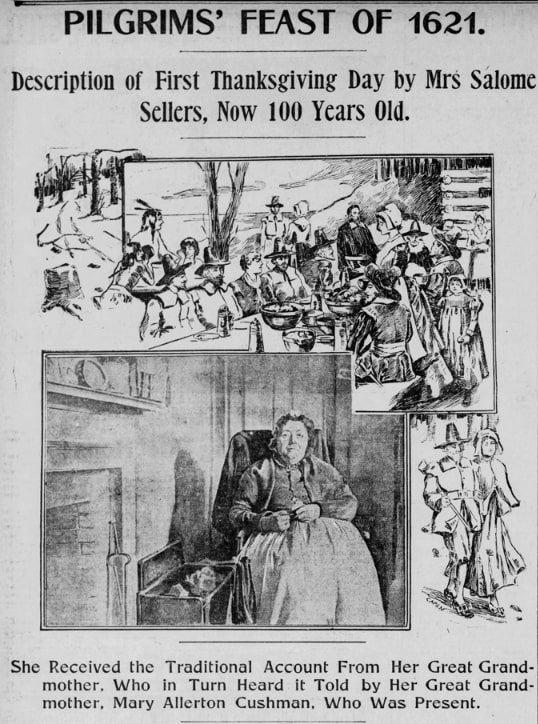 Photo: article about the first Thanksgiving as told by Salome Sellers. Credit: Maine Memory Network.