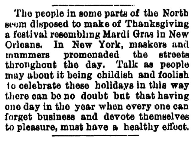 An article about Thanksgiving, Times-Picayune newspaper 5 December 1872