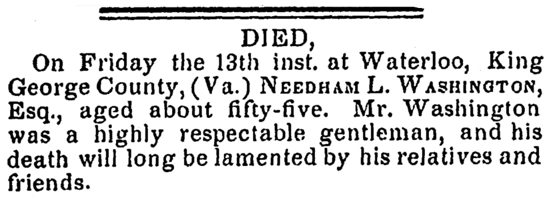 An article about Needham Washington, Alexandria Gazette newspaper 20 February 1835