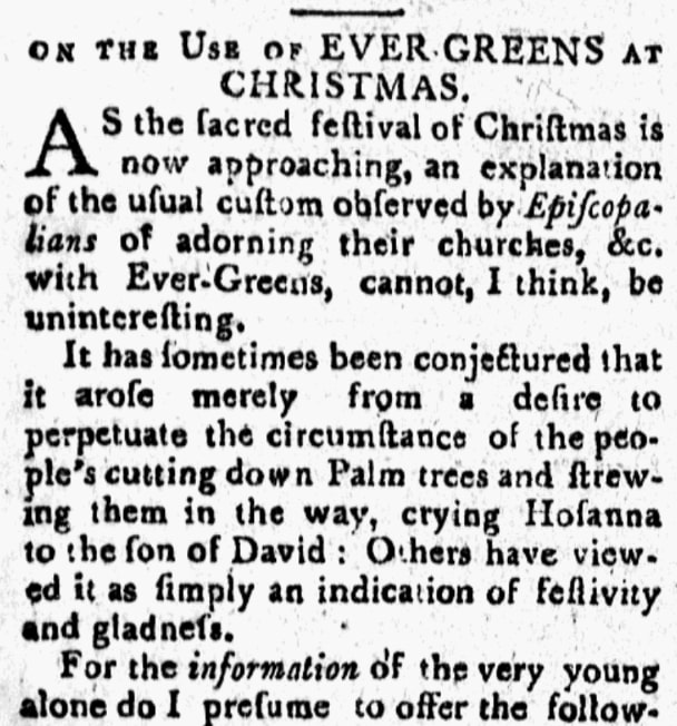 An article about Christmas evergreens, Columbian Centinel newspaper 24 December 1791