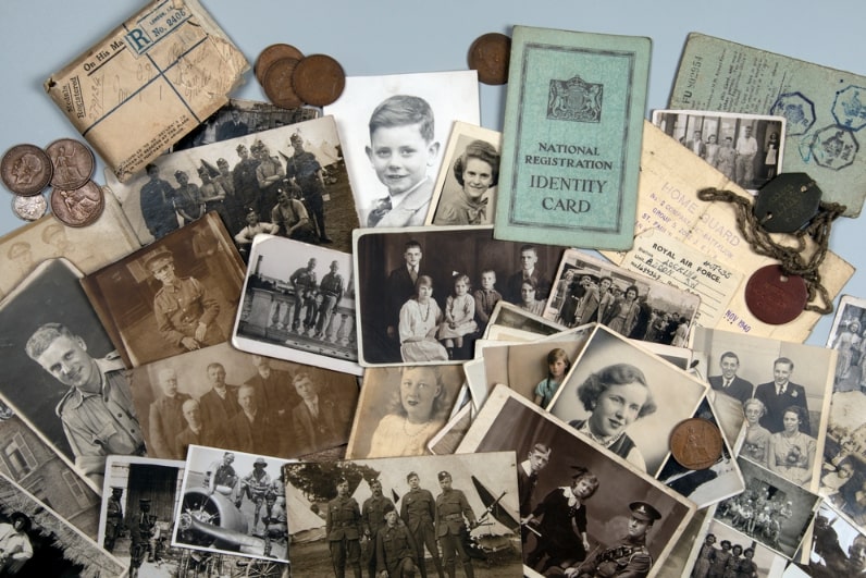 Photo: family history items including photos, letters, etc.