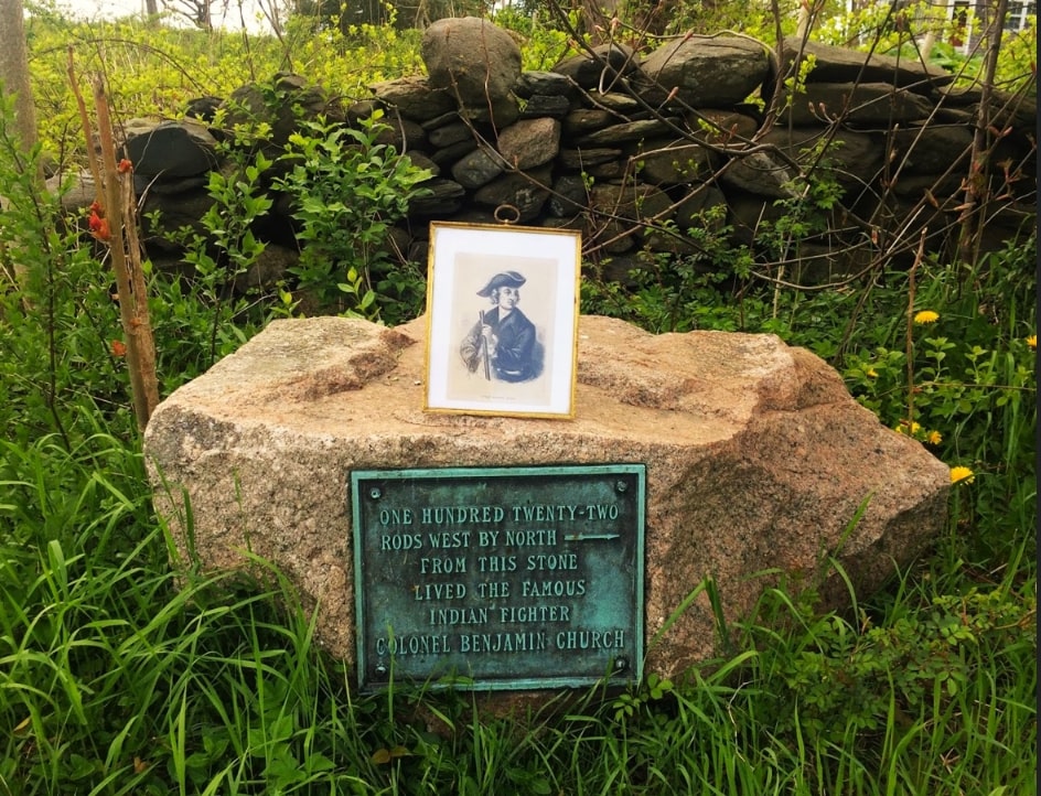 Photo: marker for the homestead of Colonel Benjamin Church. Credit: Lisa Saunders.