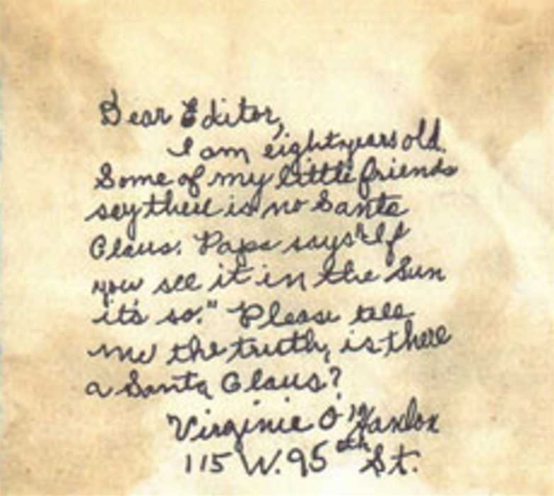 Photo: Virginia O’Hanlon’s original letter, 1897. Credit Wikimedia Commons.