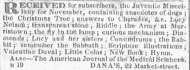 An article about Christmas trees, Rhode Island American newspaper 22 November 1831