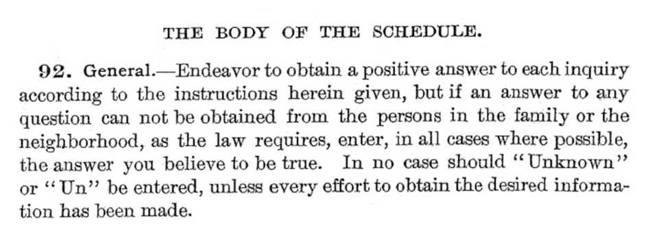 Photo: 1900 U.S. Census enumerator instructions.