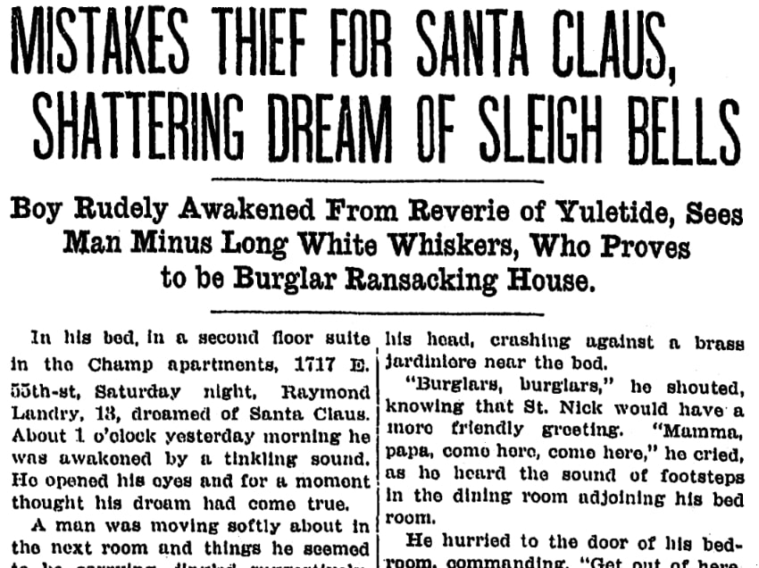 An article about a Santa Claus burglar, Plain Dealer newspaper 23 December 1912