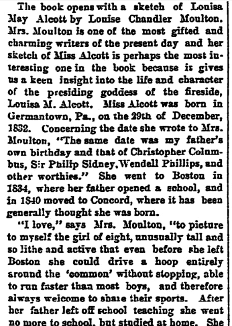An article about the life of Louisa May Alcott, Cleveland Leader newspaper 26 January 1884