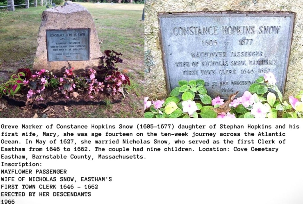 Photos: grave marker for Constance (Hopkins) Snow. Credit: Mark Wentling.