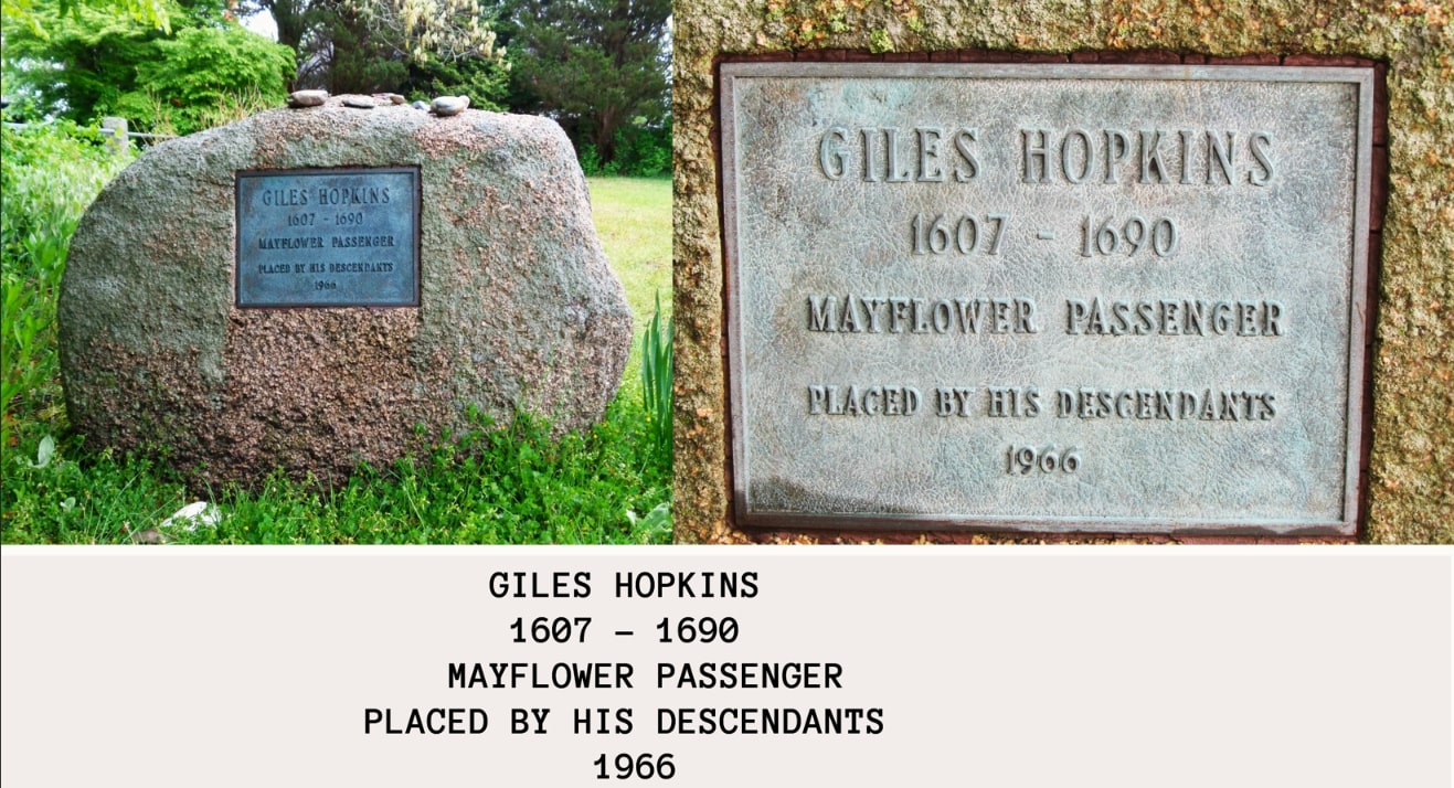 Photos: Giles Hopkins monument located at Cove Burying Ground, Eastham, Massachusetts. Credit: Bruce Hunt.