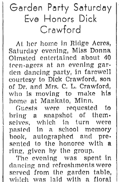 An article about Dick Crawford, Daily Nonpareil newspaper 1 July 1946