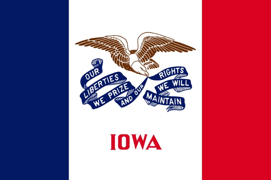 Illustration: Iowa state flag. Credit: Wikimedia Commons.