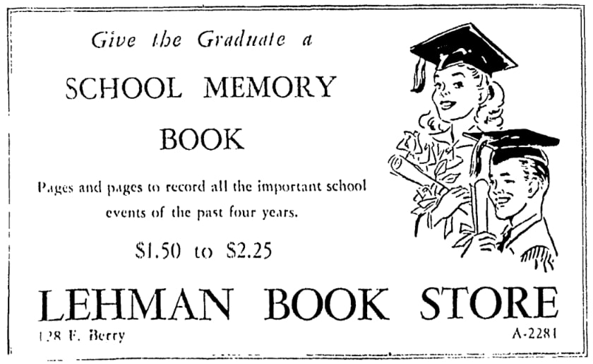An ad for a school memory book, Journal-Gazette newspaper 30 May 1948