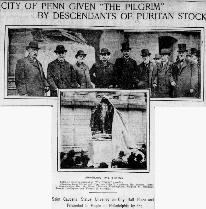 An article about "The Pilgrim" statue in Philadelphia, Philadelphia Inquirer newspaper 30 April 1905