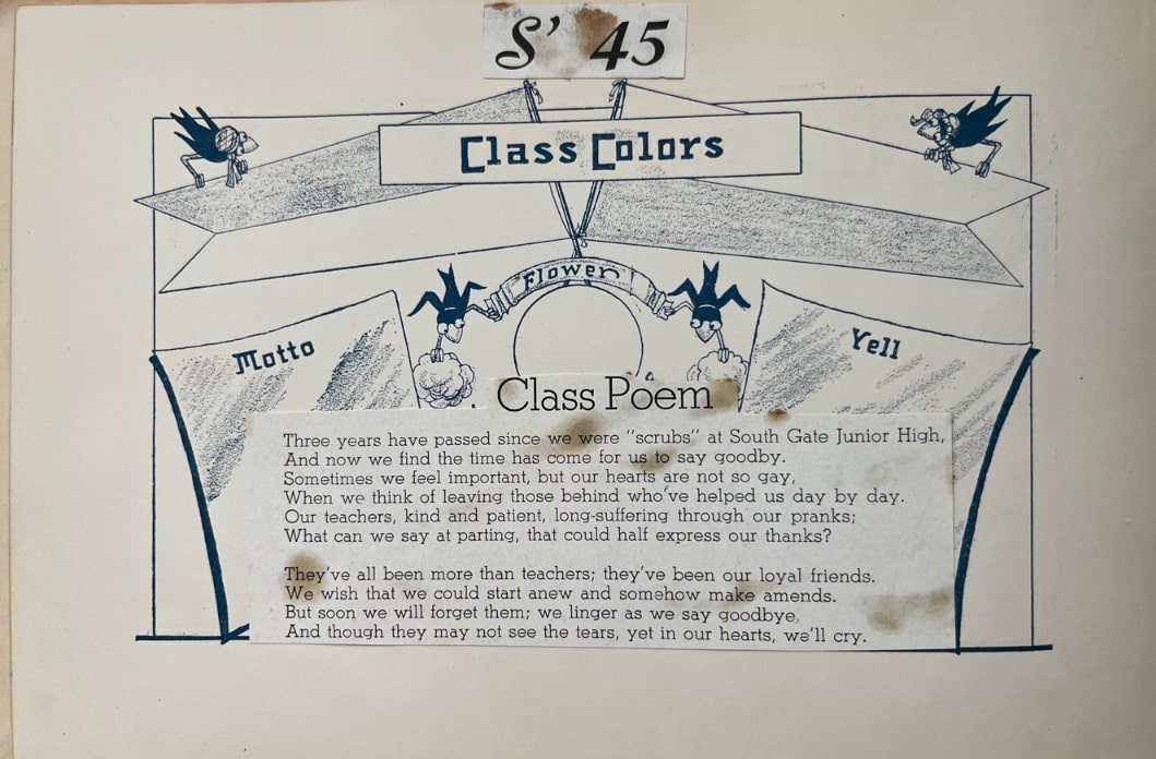 Photo: class poem in school memory book. Credit: Gena Philibert-Ortega.