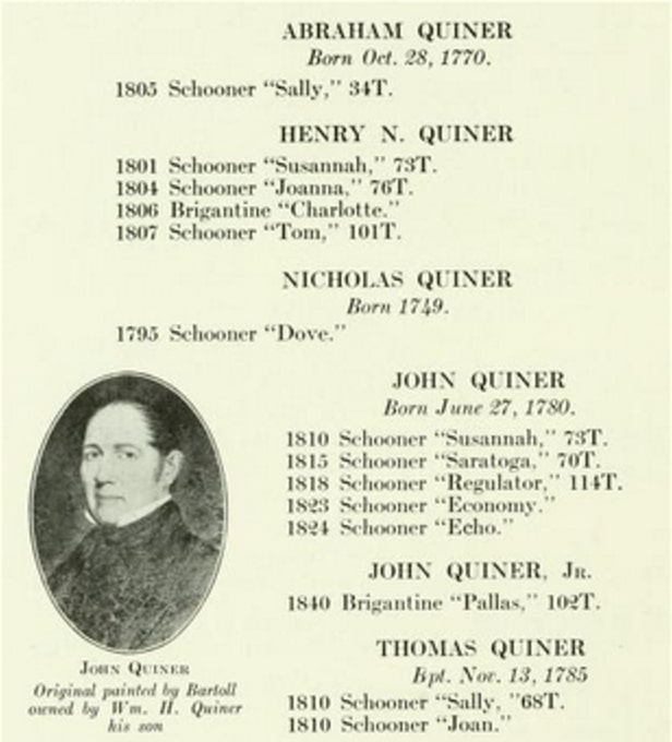 Photo: listing of Quiner mariners from “Old Marblehead Sea Captains and the Ships in Which They Sailed.” Credit: Marblehead Historical Society.