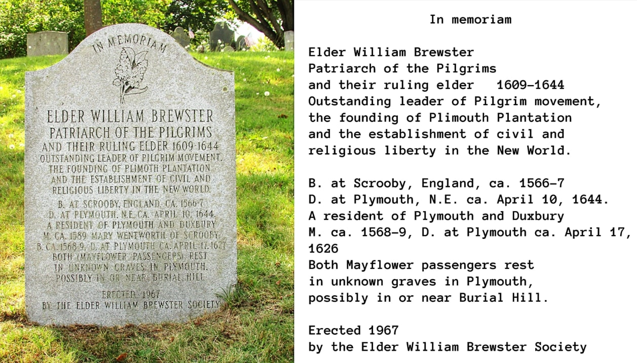 Photo: William Brewster Memorial Stone. Credit: Historical Marker Database.