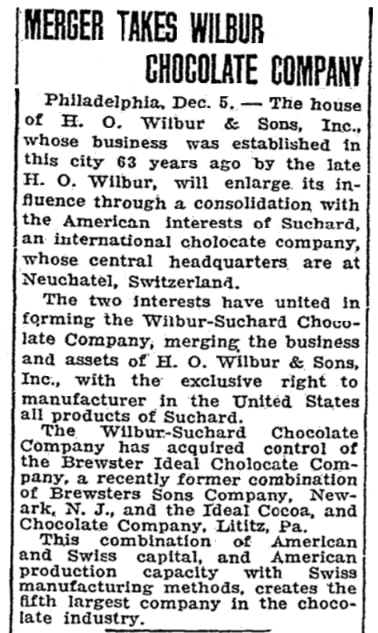 An article about chocolate, Reading Eagle newspaper 5 December 1927