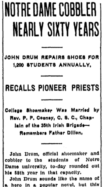 An article about John Drum, South Bend Tribune newspaper 16 February 1915