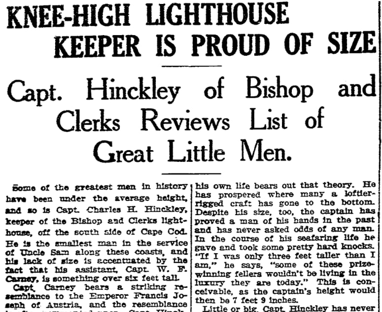 An article about Charles Hinckley, Boston Herald newspaper 10 November 1912