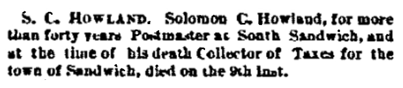 An article about Solomon Howland, Boston Journal newspaper 13 May 1878