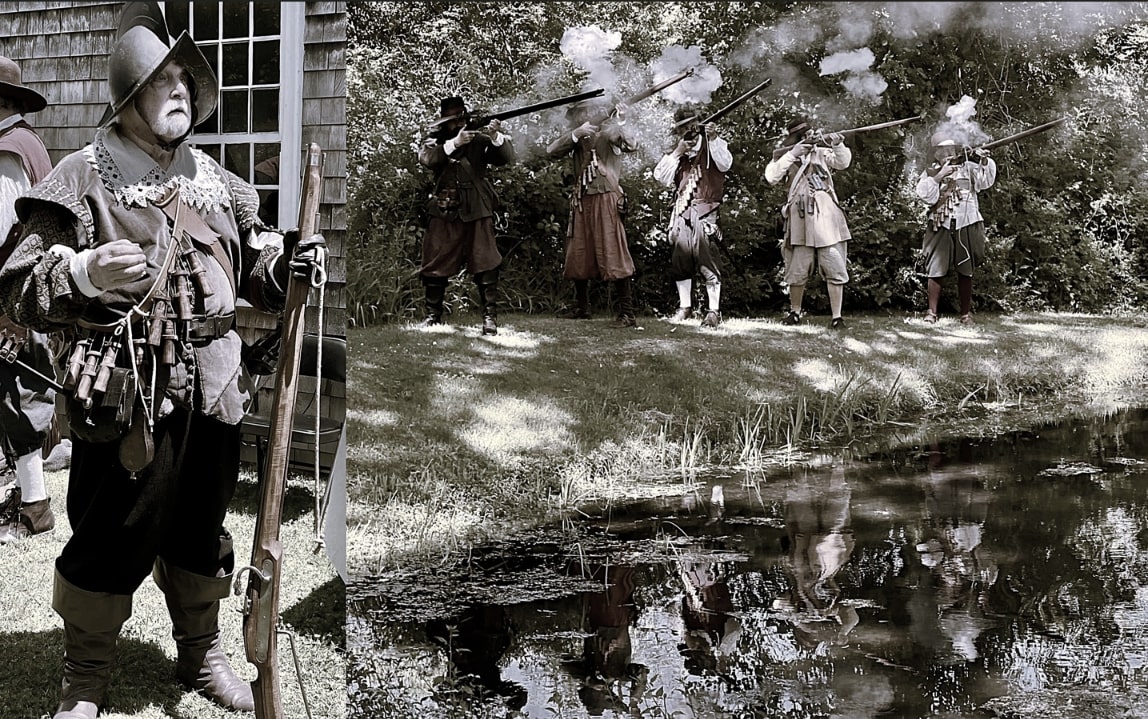 Photo: the New Plimmoth Gard, Plymouth Colony militia reenactors. Credit: New Plimmoth Gard.