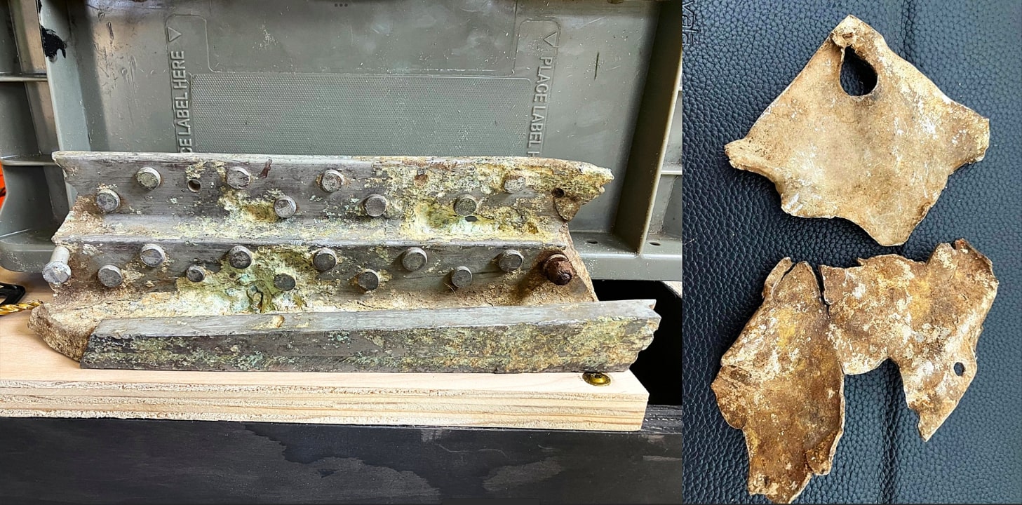 Photos: pieces of Captain Crocker’s plane. Credit: Katie Crocker.