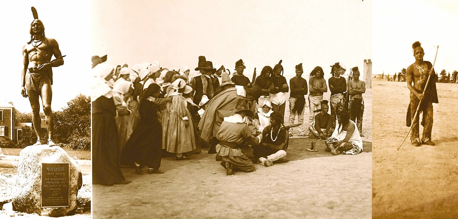 Photos: the Pilgrims and the Mashpee Wampanoag Tribe. Credit: Edward P. MacLaughlin; Plymouth Public Library.