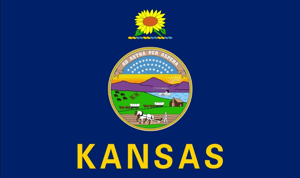 Illustration: Kansas state flag. Credit: Wikimedia Commons.