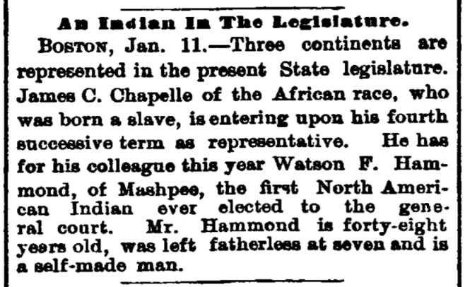 An article about Watson Hammond, Morning Journal and Courier newspaper 12 January 1886