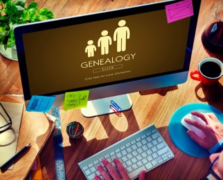 Photo: genealogy research on a computer