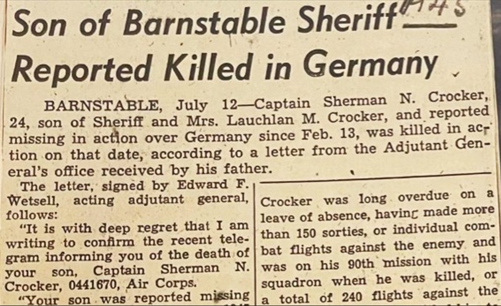 Photo: obituary of Captain Sherman Crocker. Credit: Katie Crocker.