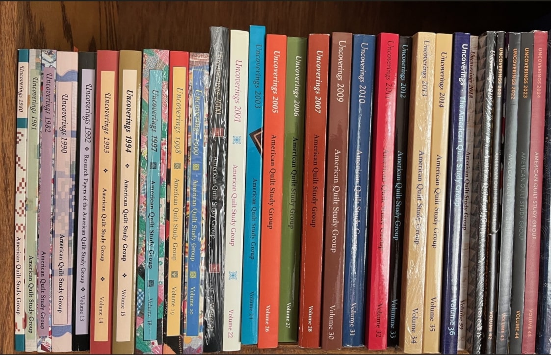 Photo: shelf of “Uncoverings” journals in the author’s collection. Credit: Gena Philibert-Ortega.