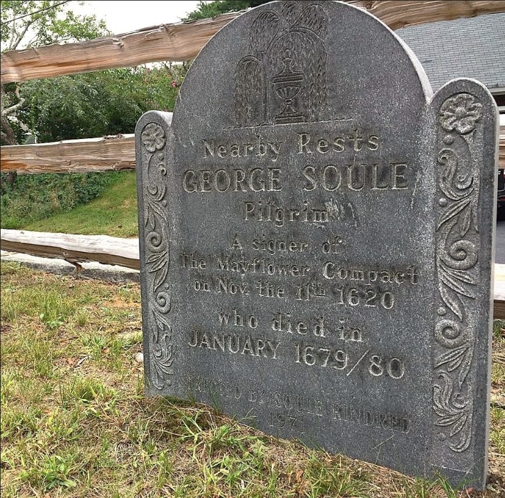 Photo: George Soule memorial stone, Myles Standish Burying Ground, Duxbury, Massachusetts. Credit: Walt Perro.