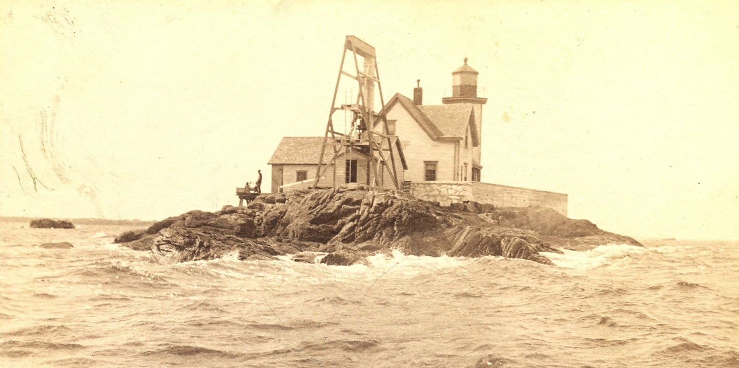 Photo: Dumplin Rock Lighthouse Station, Dartmouth, Massachusetts, at the entrance to Buzzards Bay. Established in 1889, it was damaged in the 1938 hurricane and replaced with a steel skeletal tower in 1940. Credit: National Archives.