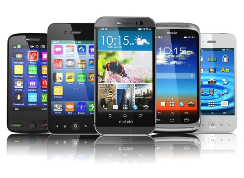 Photo: five different smartphones. Credit: https://depositphotos.com/home.html