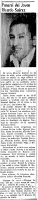 Funeral del joven Ricardo Suárez - Prensa (TX) 25 Aug 1940